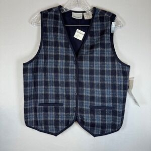 VTG 90's NOS Fashion Bug Womens Plaid Vest Wool Blend Blue Size Medium